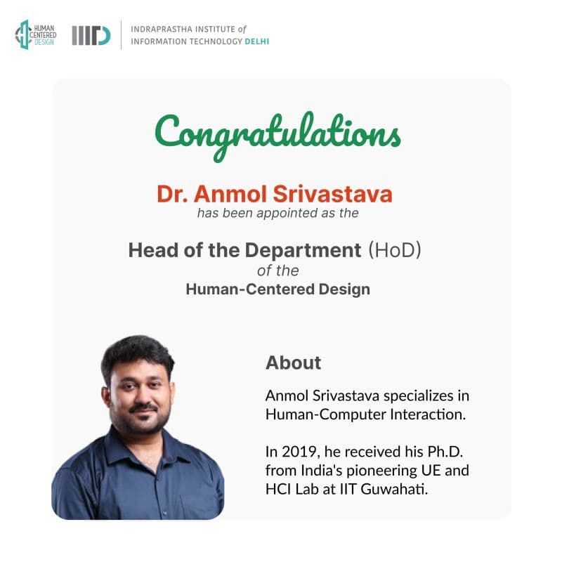 Dr. Anmol Srivastava Appointed Head of HCD Department cover image